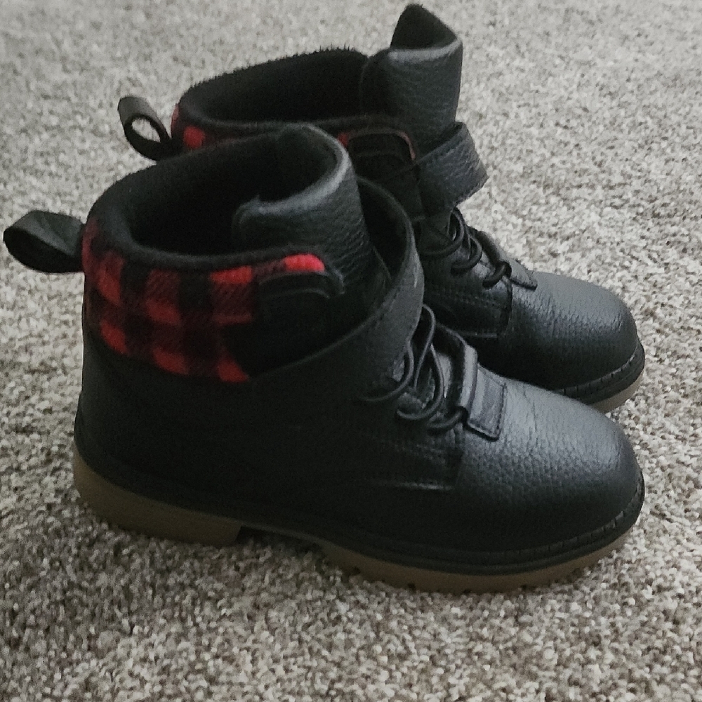 Black Velcro Strap Boots with Rounded Toe - Picture 2 of 5